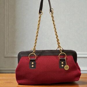 Vintage The Sak Original Maroon Brown Shoulder Bag with Gold Accents 13Wx8Hx5D